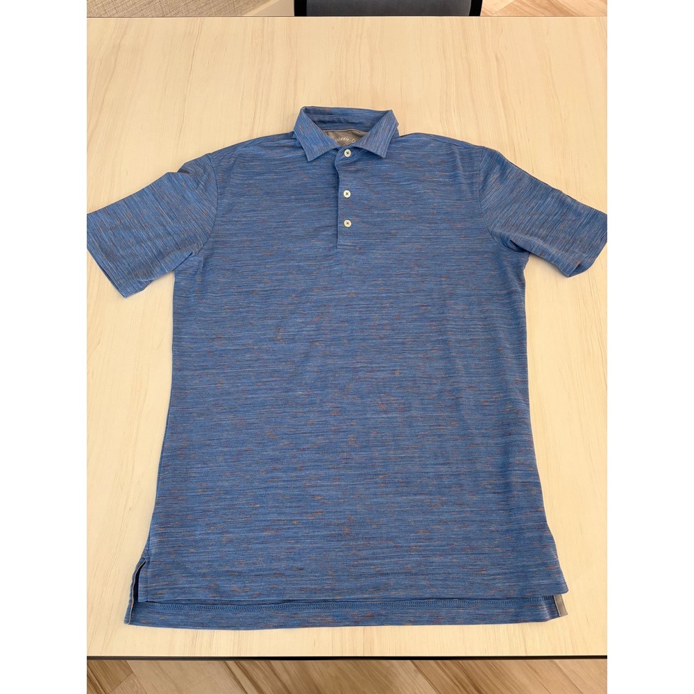 johnnie-O Men's Small Blue Heathered Performance Golf Polo Stretch Short Sleeve